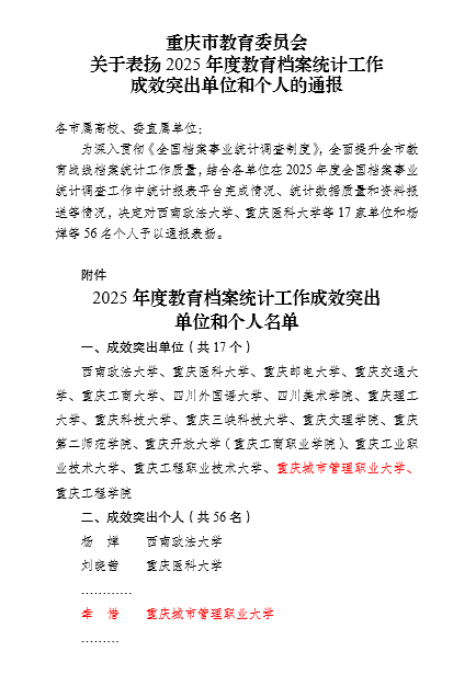 喜报|我校获评2025年度教育档案统计工作成效突出单位